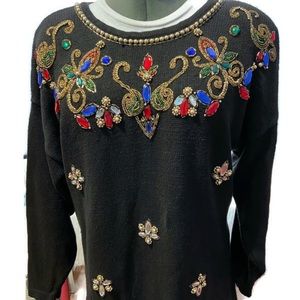 Vintage Black Sequin Sweater Women's Plus Size 2X